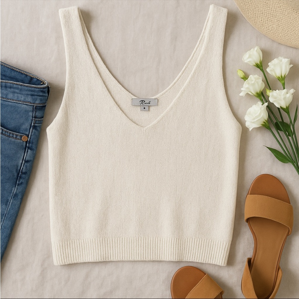 Rails Knit Tank Top Cream Ivory Sleeveless Scoop Neck Cotton Blend Size M